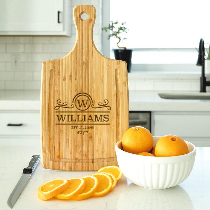 Personalized Large Handled Cutting board with Juice Grooves - Modern Collection -  - Qualtry