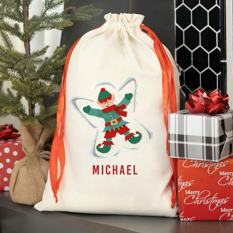 Personalized Merry and Bright Red Ribbon Santa Sacks -  - Qualtry