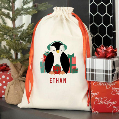 Personalized Merry and Bright Red Ribbon Santa Sacks -  - Qualtry