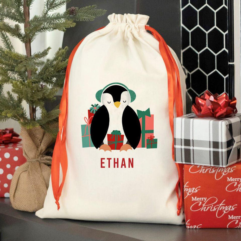 Personalized Merry and Bright Red Ribbon Santa Sacks -  - Qualtry