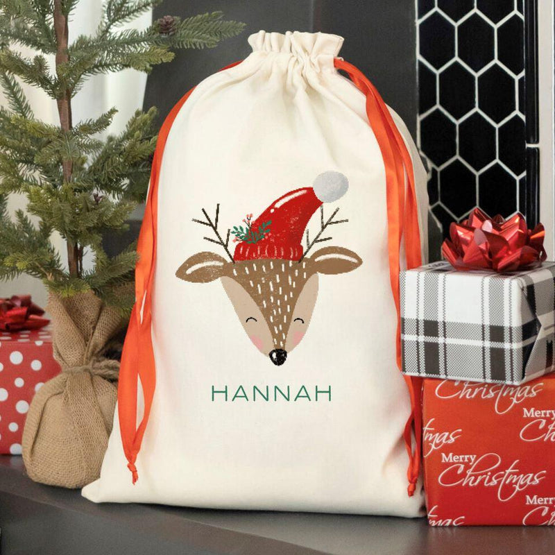 Personalized Merry and Bright Red Ribbon Santa Sacks -  - Qualtry
