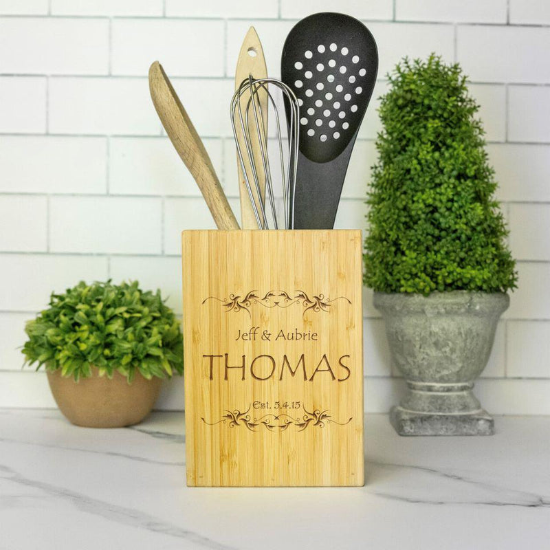 Personalized Bamboo Kitchen Utensil Holder -  - Qualtry