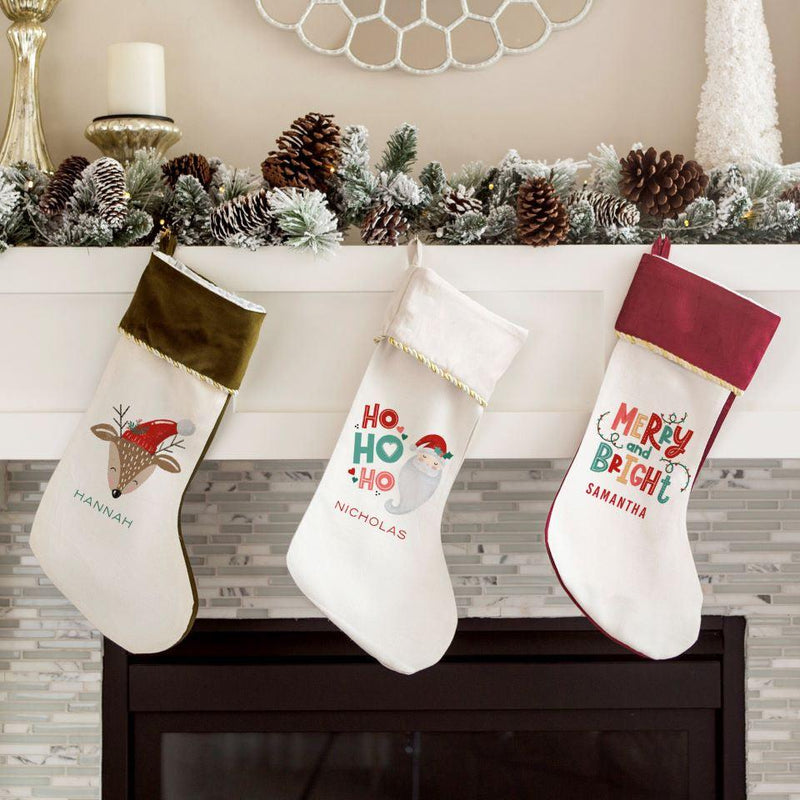 Personalized Merry and Bright Velvet-trimmed Christmas Stockings -  - Qualtry