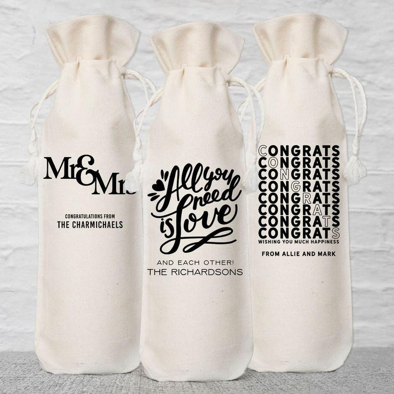 Personalized Wedding Wine Gift Bags - Custom Printed, Elegant