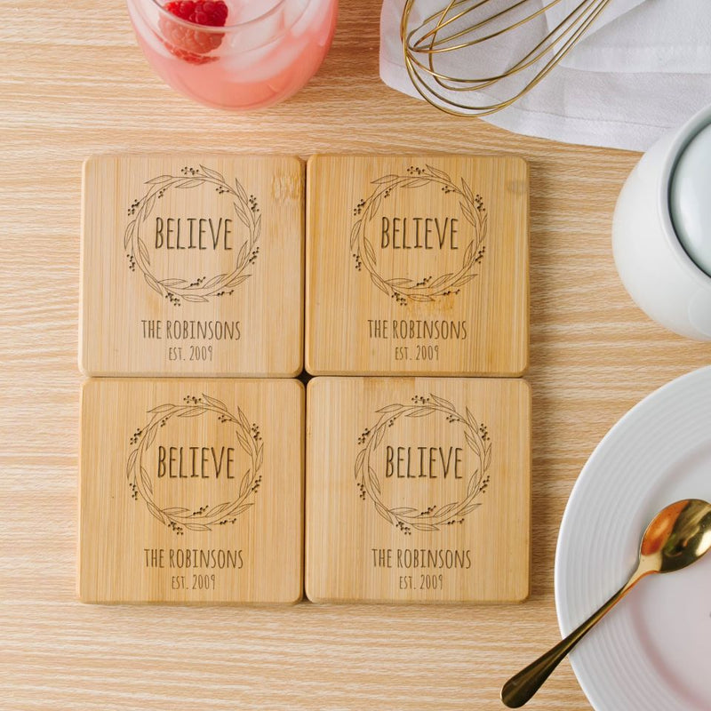 Personalized Bamboo Coasters - Floral Designs -  - Qualtry