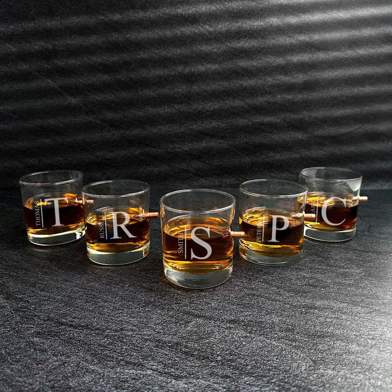 Personalized Set of 5 Bullet Whiskey Glasses - Modern - JDS