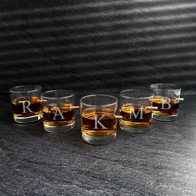 Personalized Set of 5 Bullet Whiskey Glasses - Initial - JDS