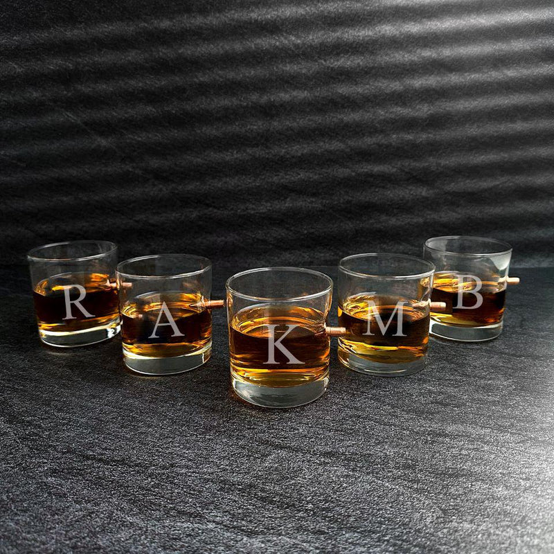 Personalized Set of 5 Bullet Whiskey Glasses - Initial - JDS