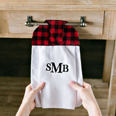 Personalized Button Hook Kitchen Towels - Checkered Red - Qualtry