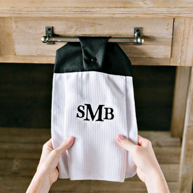 Personalized Button Hook Kitchen Towels - Black - Qualtry