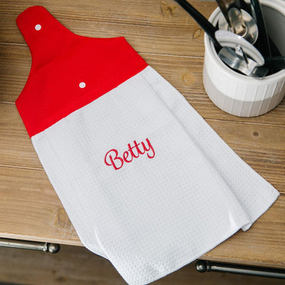 Personalized Button Hook Kitchen Towels - Red - Qualtry