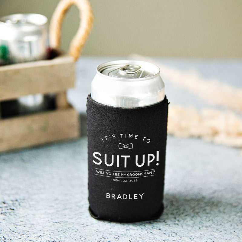  Personalized Beer Koozie for Bottles and Cans (Bestman Designs)  - Coozie Gift, Choose from 8 Colors - Wedding Koozies Can Cooler Favors:  Home & Kitchen