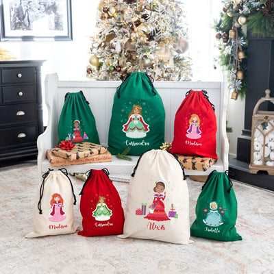 Personalized Princess Cotton Santa Bags -  - Wingpress Designs