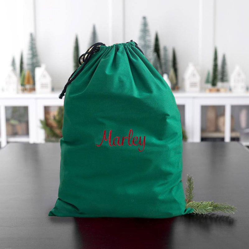 Personalized Embroidered Cotton Santa Bags - Small (14" x 20.5”) / Green - Qualtry