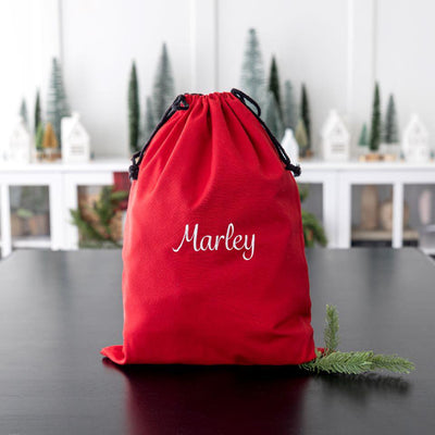 Personalized Embroidered Cotton Santa Bags - Small (14" x 20.5”) / Red - Qualtry