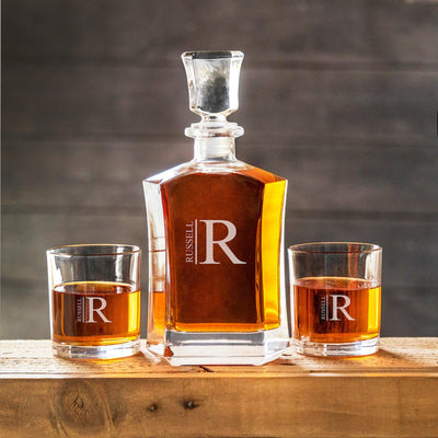 Personalized Decanter Set with 2 Whiskey Glasses - Modern