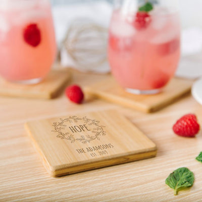 Personalized Bamboo Coasters - Floral Designs -  - Qualtry