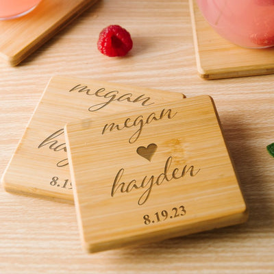 Personalized Bamboo Coasters - Floral Designs -  - Qualtry
