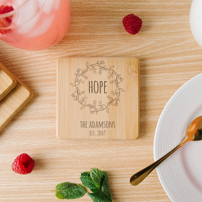 Personalized Bamboo Coasters - Floral Designs -  - Qualtry