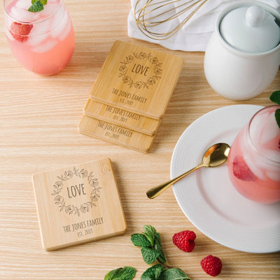 Personalized Bamboo Coasters - Floral Designs -  - Qualtry
