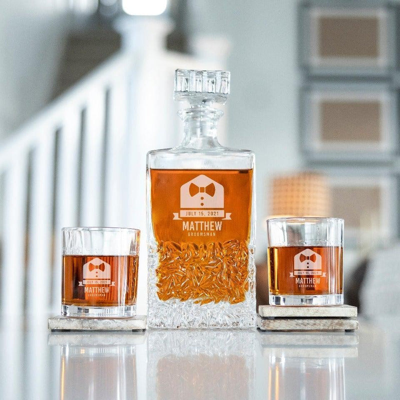 Personalized Groomsman Kinsale Decanter Set with 2 Lowball Glasses - Matthew - JDS