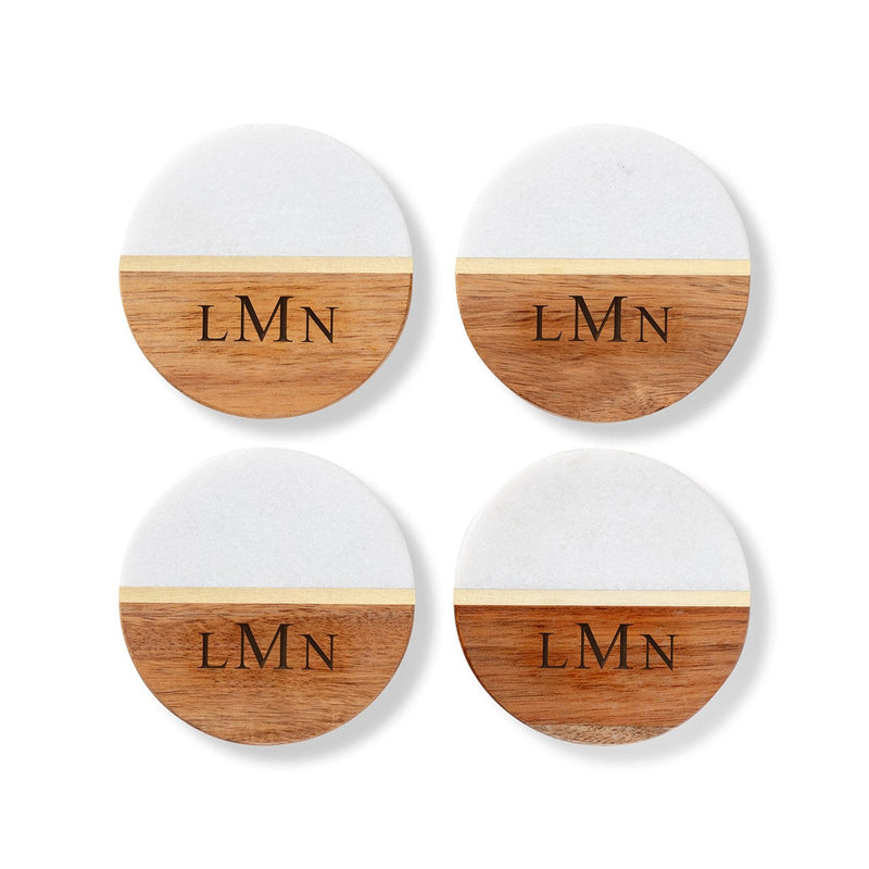 Personalized Marble and Acacia Coasters Set of 4 -