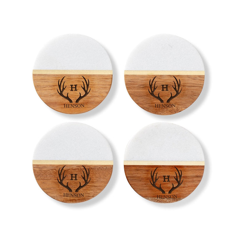 Personalized Marble and Acacia Coasters Set of 4 -