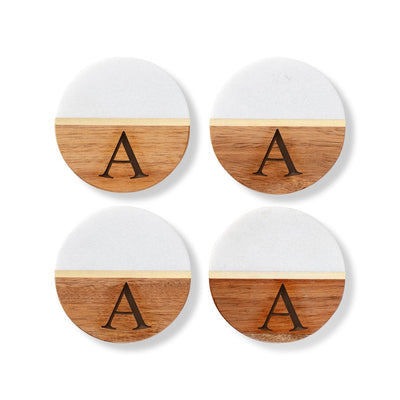 Personalized Marble and Acacia Coasters Set of 4 -