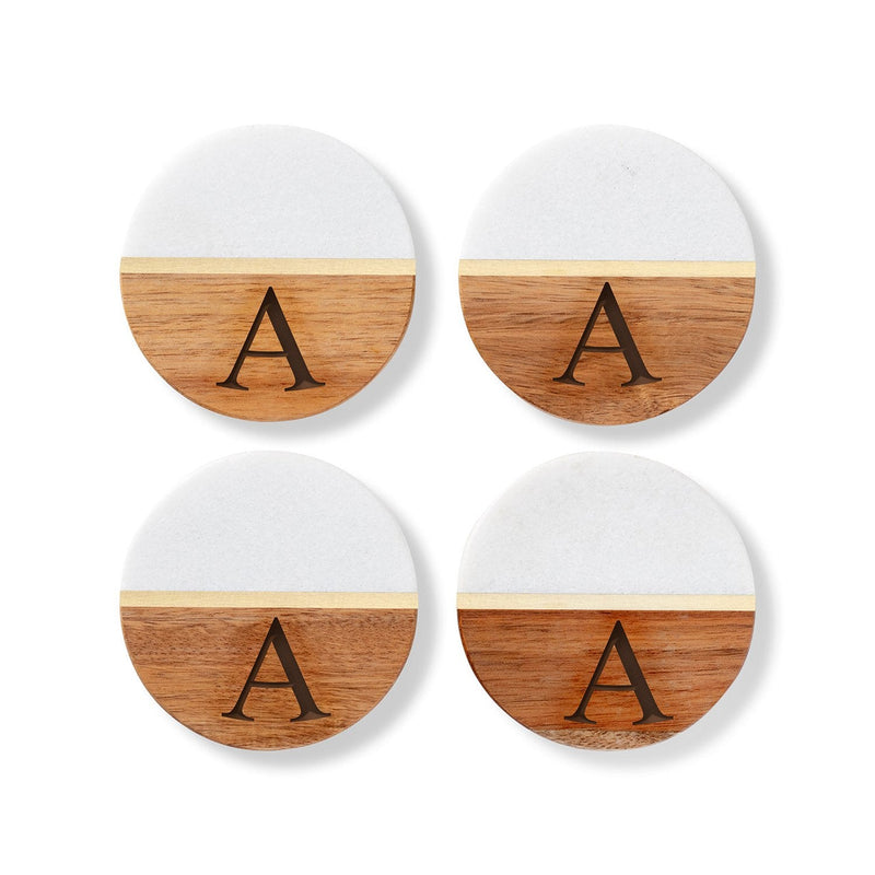 Personalized Marble and Acacia Coasters Set of 4 -