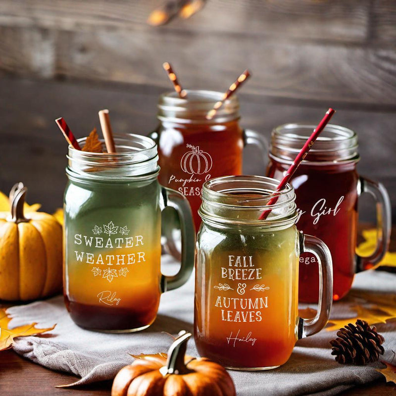 Personalized Autumn Mason Jar Mugs -  - Lazerworx