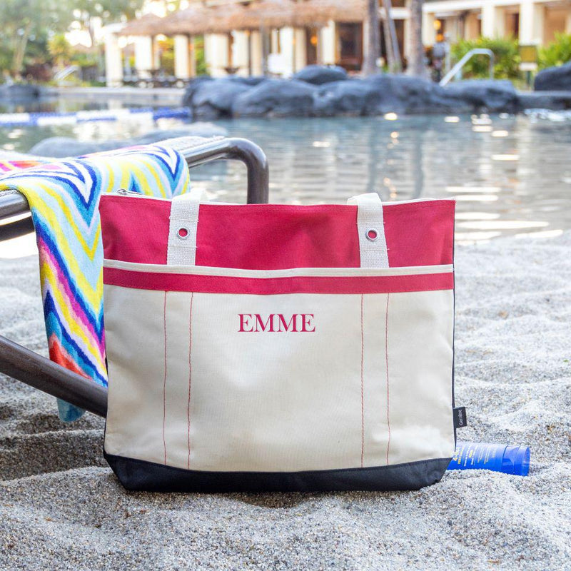 Personalized Summer Tote Bag - Cerise Red - JDS