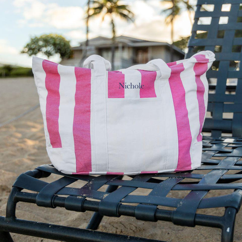 Personalized Beach Tote Bags - Candy Striped - Pink - JDS