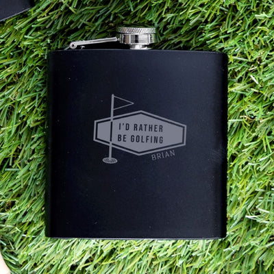 Personalized Black Golf Flasks - Set of 5 - Rather be Golfing - JDS
