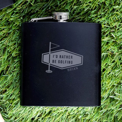 Personalized Black Golf Flasks - Set of 5 - Rather be Golfing - JDS