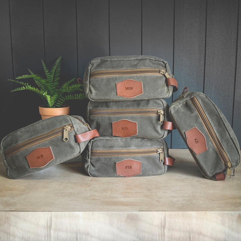 Groomsmen Set of 5 Personalized Tan Toiletry Bags -  - JDS