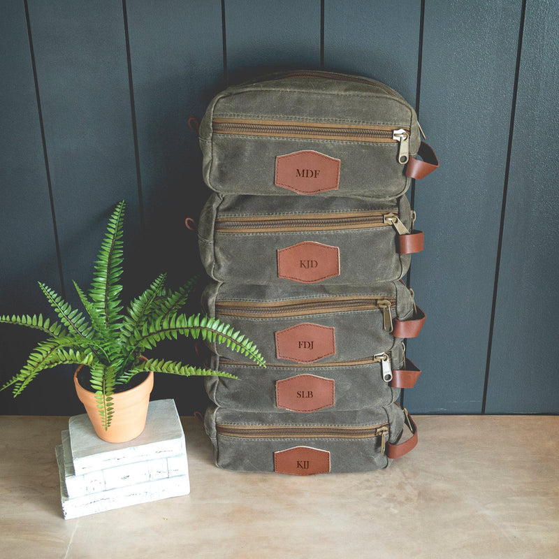 Groomsmen Set of 5 Personalized Tan Toiletry Bags -  - JDS