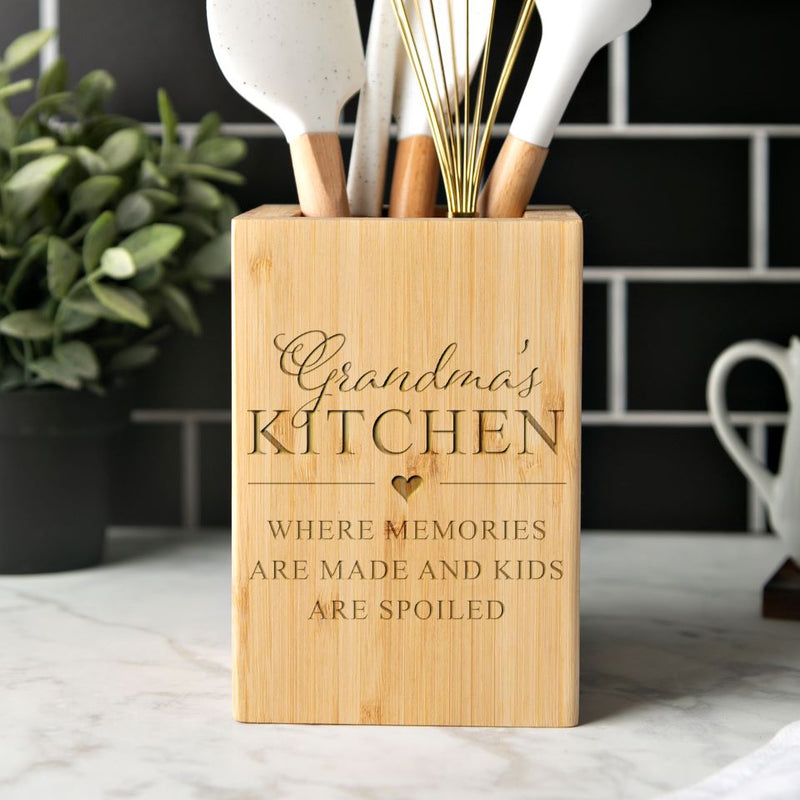 Personalized Bamboo Kitchen Utensil Holder - Floral Designs -  - Qualtry