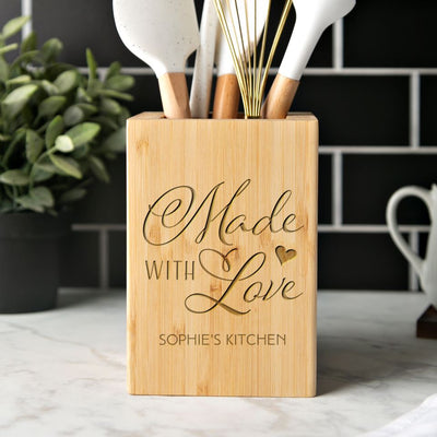 Personalized Bamboo Kitchen Utensil Holder - Floral Designs -  - Qualtry
