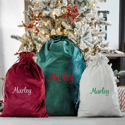 Personalized Embroidered Velvet Santa Bags -  - Qualtry