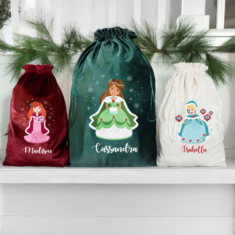 Personalized Princess Velvet Santa Bags -  - Qualtry