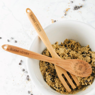 Personalized Wooden Floral Spoon and Fork Set -  - Qualtry