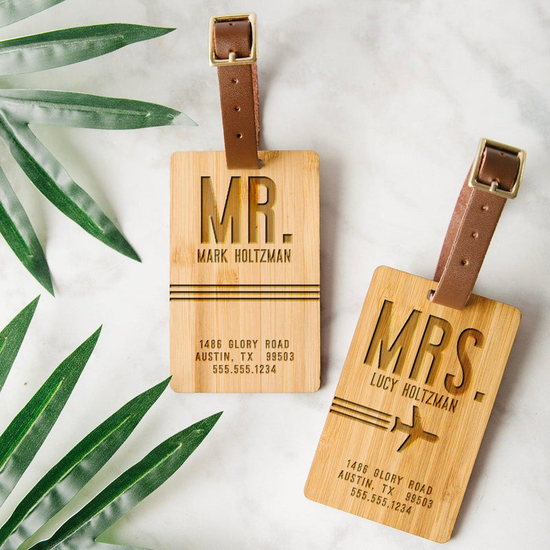 Personalized Couples Mrs. & Mrs. Luggage Tags - Set of 2 - Bamboo - Qualtry