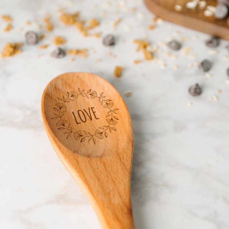 Personalized Wooden Floral Spoon and Fork Set -  - Qualtry