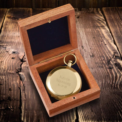 Personalized High Polish Gold Keepsake Compass with Wooden Box -  - JDS