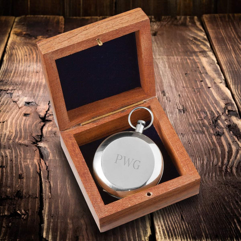 Personalized High Polish Silver Keepsake Compass with Wooden Box -  - JDS