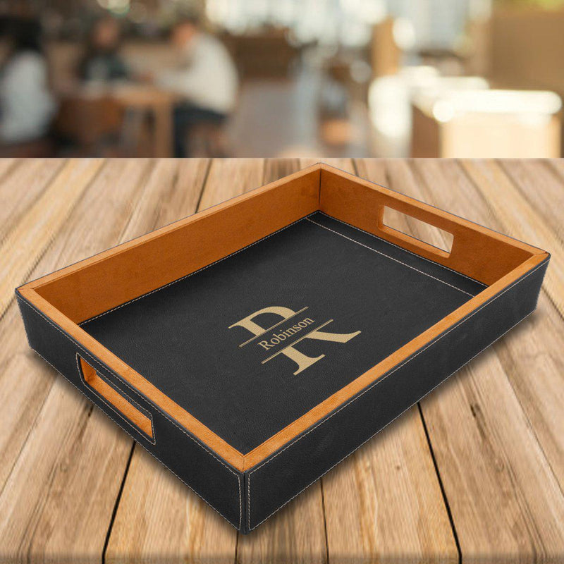 Personalized Black Vegan Leather Serving Tray -  - JDS