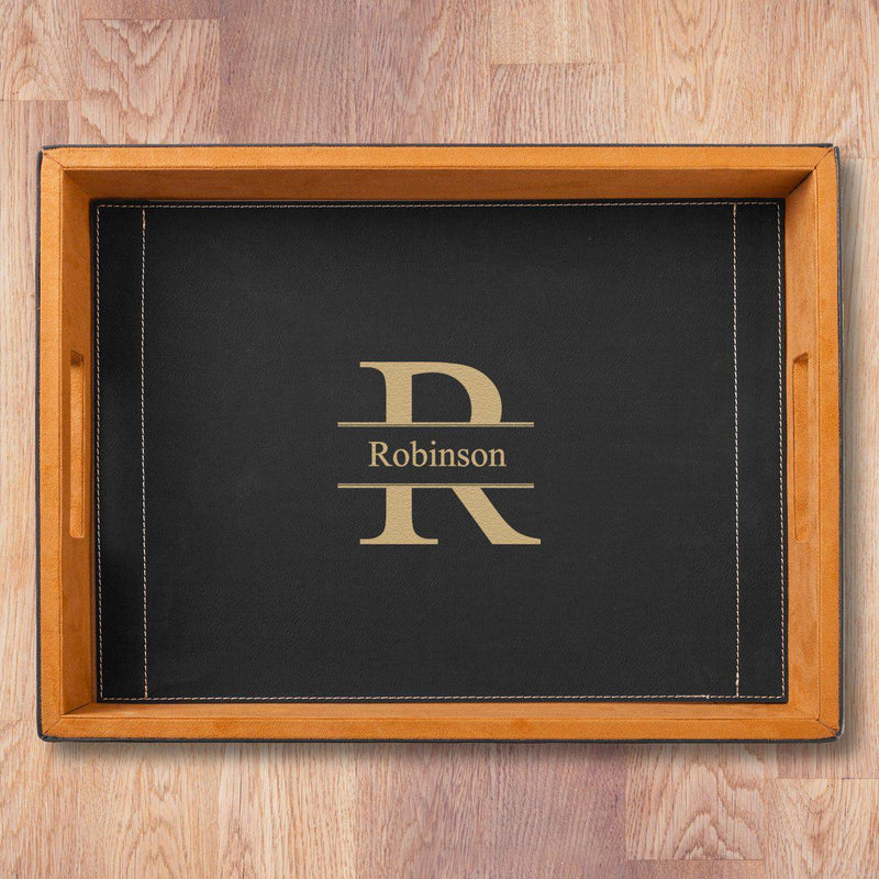 Personalized Black Vegan Leather Serving Tray -  - JDS
