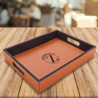 Personalized Brown Vegan Leather Serving Tray -  - Completeful
