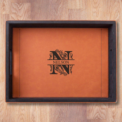 Personalized Brown Vegan Leather Serving Tray -  - JDS