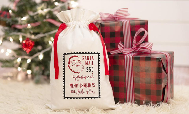 Personalized Red Ribbon Santa Gift Bags – Santa’s Workshop Collection -  - Qualtry